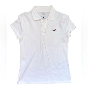 Hollister White Short-Sleeve Stretch Polo with Embroidered Logo Size: Small